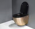 Premium sanitaryware wall hung WC with P trap wall outlet, rose gold oval ceramic commode for modern washroom