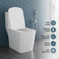 Modern bathroom one-piece western toilet in glossy white ceramic, oval commode rear angle with P-trap 7 inch