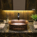 InArt designer table top basin design in matt copper ceramic, rectangular wash basin angled view for modern bathroom