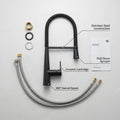 Black kitchen tapware high-arc sink mixer tap, side angle view with single lever handle and swivel spout