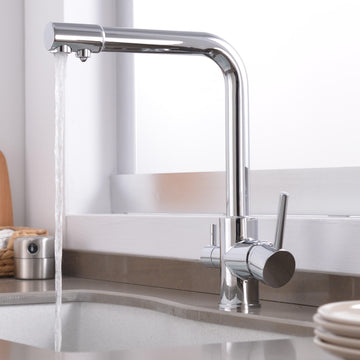 InArt brass swan tap for kitchen sink, chrome 3-way water filter connection with 360° swivel spout