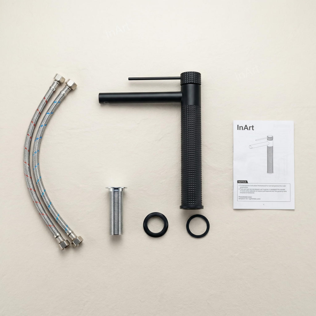 InArt single lever basin mixer tap matte black, brass deck mount, 12 inch tall tap for wash basin