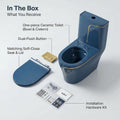 InArt Syphonic one piece western toilet for washroom, glossy blue ceramic commode in bathroom setting