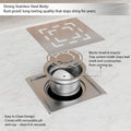 Close-up of swirl pattern square drain cover, brushed matte silver 304 stainless steel bathroom jali