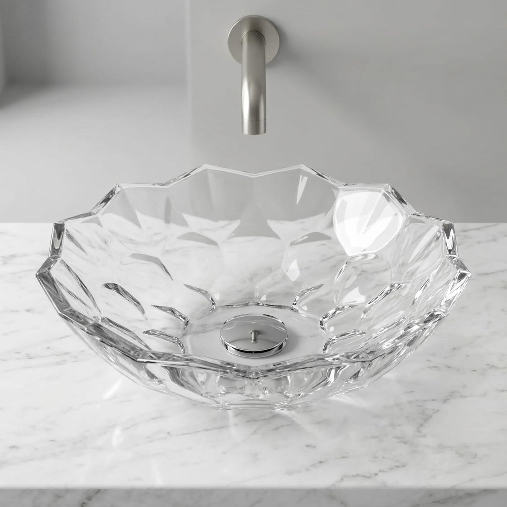 InArt modern table top wash basin for bathroom or living room, clear glass square basin 46x46 cm