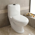 Soft close seat cover detail on InArt one piece western commode, glossy white square ceramic finish