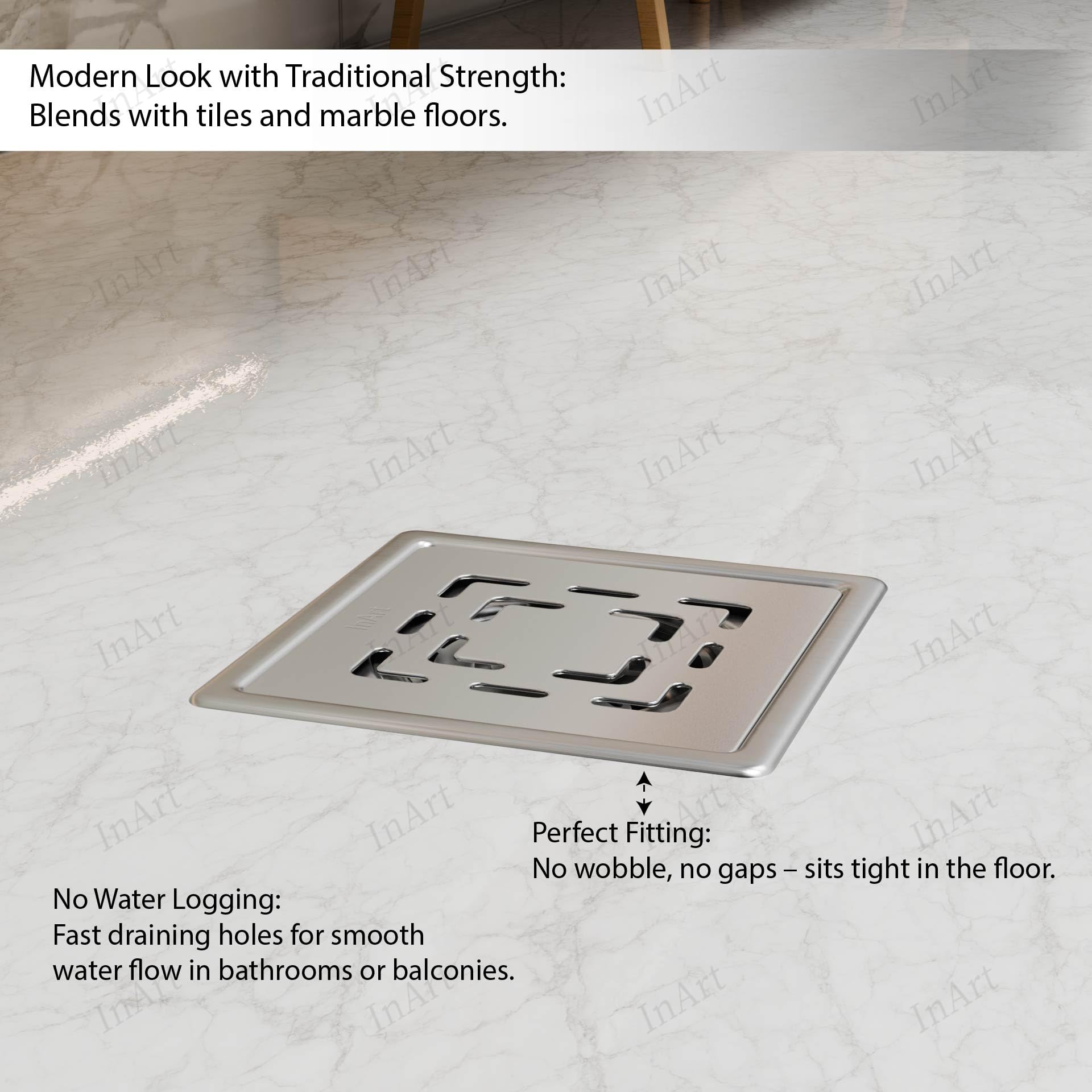 Premium sanitaryware square floor drain jali for bathroom and washroom, 304 stainless steel, silver