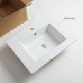 InArt under counter wash basin in bathroom interior, glossy super white ceramic rectangular sink with tap cutout