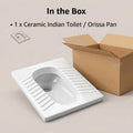 Ceramic Orissa pan with glossy white finish, top view showing foot rests and pan depth