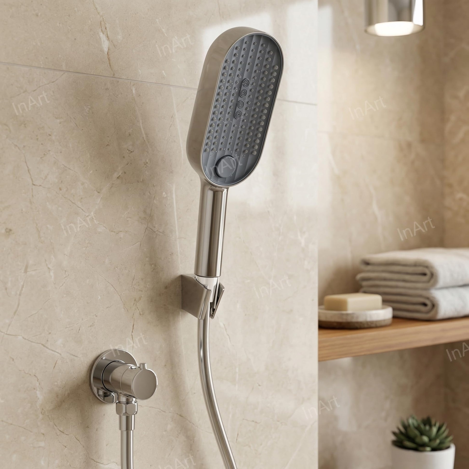 ABS shower head for Indian bathroom with button control, chrome finish 3 mode hand shower - close-up