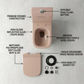 Pink one piece western toilet commode, floor mounted rectangular ceramic water closet, left angle view