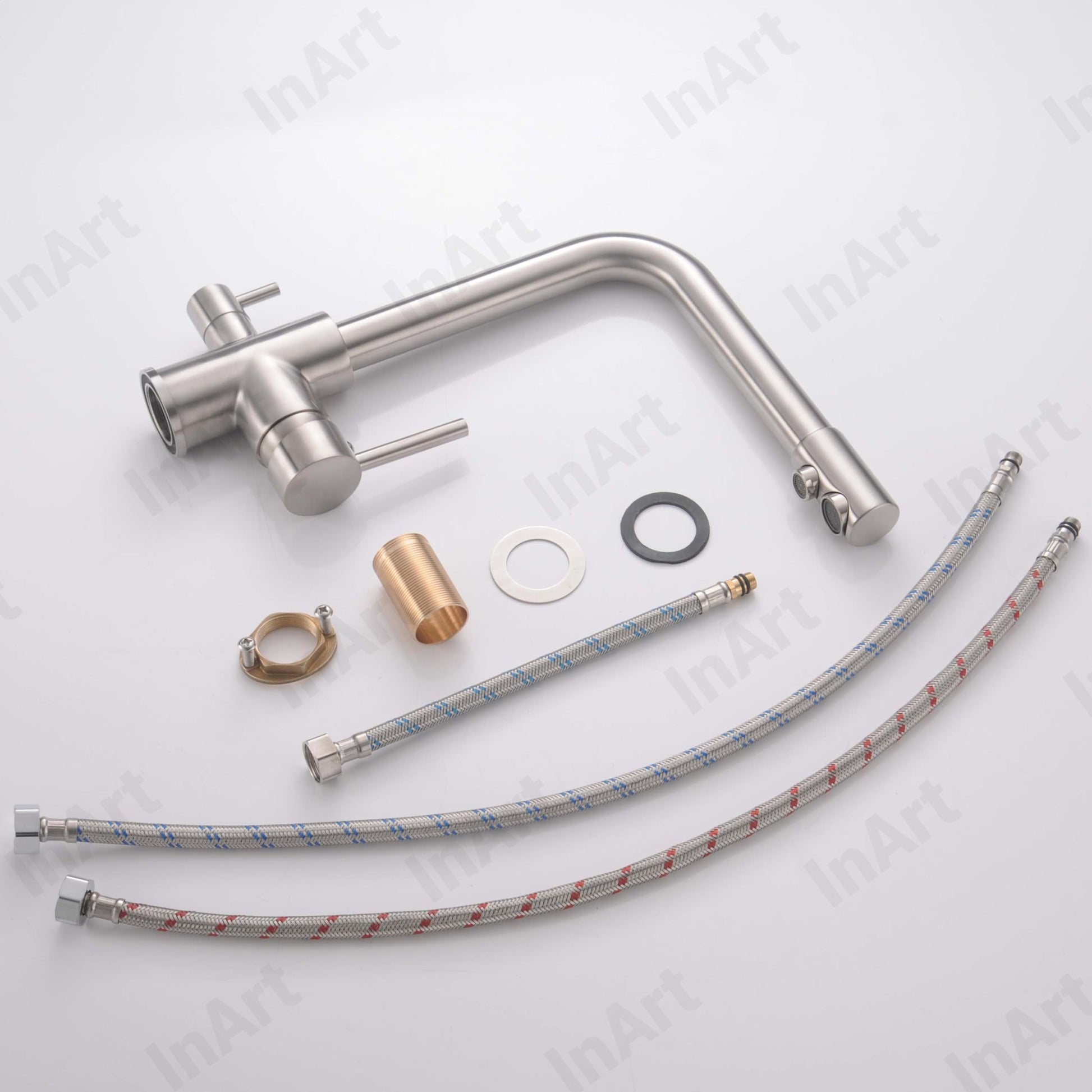 Brass kitchen sink tap with swan neck faucet design, 3-way filter tap for RO water and regular supply