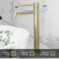 Table top wash basin tap high neck in brushed gold, long neck pillar tap for wash basin in bathroom interior