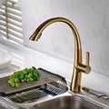 Top view of gold kitchen basin mixer tap, stainless steel single tap mixer with swivel spout for sink