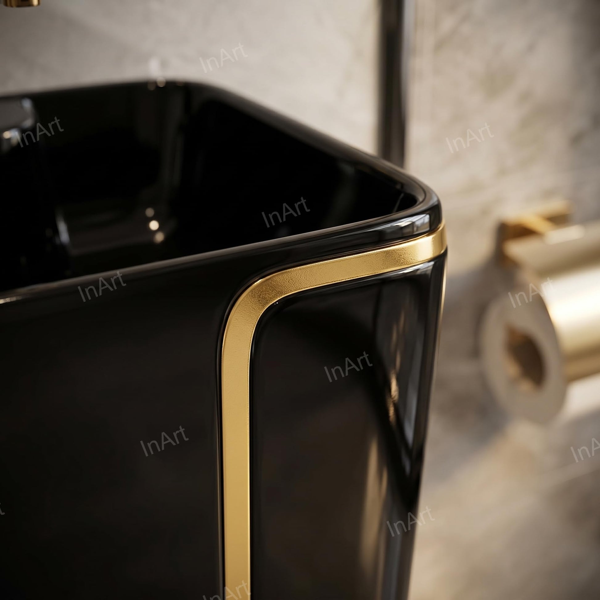 InArt one piece pedestal wash basin in black matt finish, premium sanitaryware for modern bathroom interiors