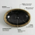 Designer table top basin design in black gold ceramic, angled view for modern bathroom counter