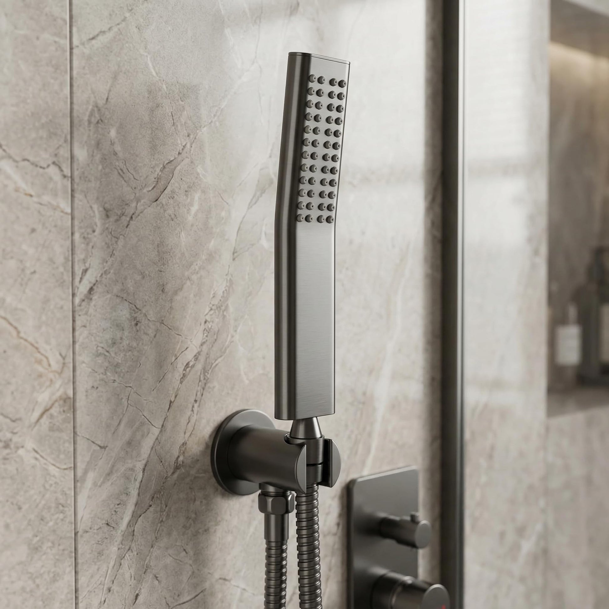 SS304 handheld shower head for bathroom InArt round stainless steel hand shower gun grey