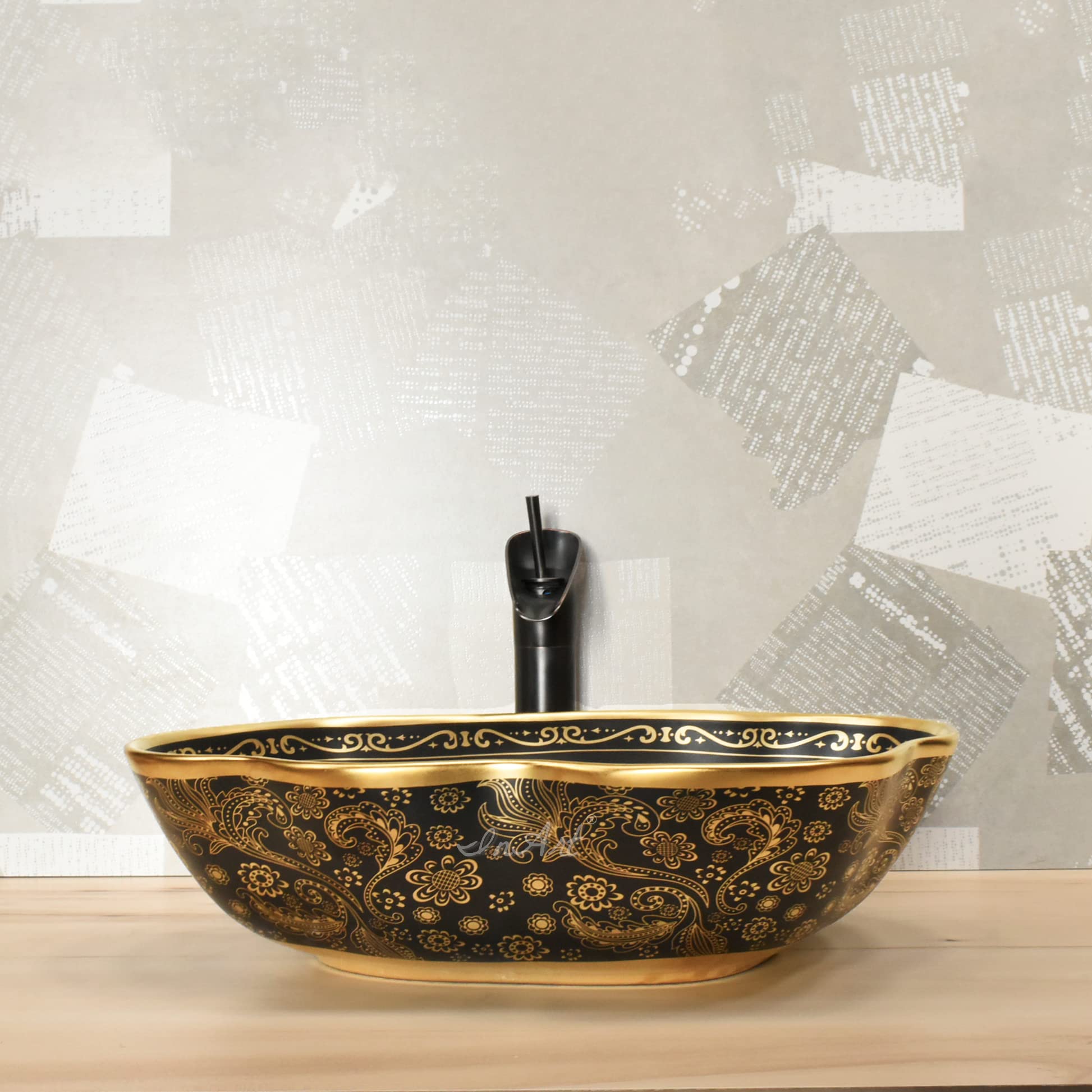 Buy table top wash basin online India, InArt matte black ceramic basin 500 x 380 for modern bathroom interior