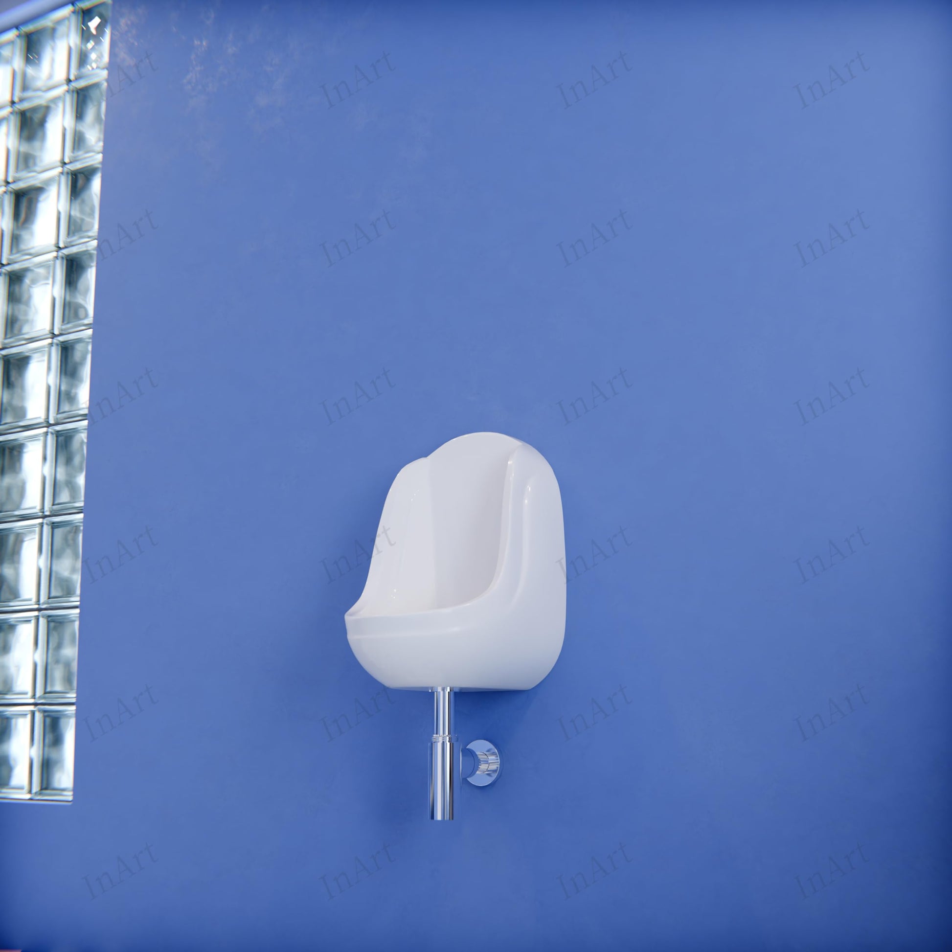 InArt white ceramic urinal for bathroom, glossy finish with easy-clean surface, close-up