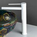 InArt single lever basin tap close-up of handle and white matte finish, brass body, hot and cold mixer