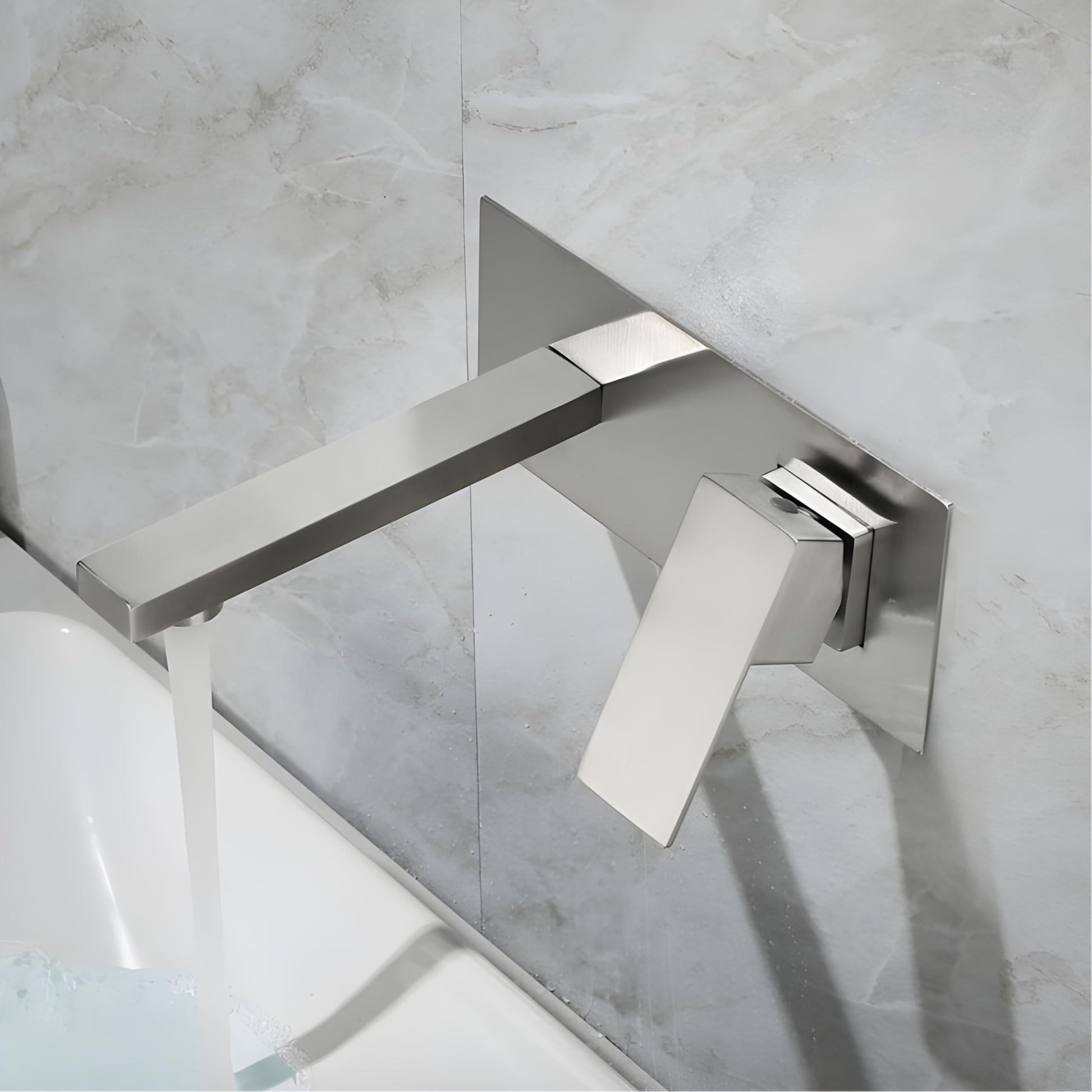 InArt wall tap mixer in brass with brushed nickel finish, single lever hot and cold basin tap