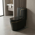 InArt ceramic floor mounted western toilet, rimless one piece oval water closet in gold black finish
