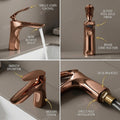 Modern bathroom basin tap in rose gold plated finish, single lever deck mixer, 3/4 view