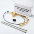 Pull out tap for kitchen sink, gold brass gooseneck mixer tap with spray for utensils and veggies
