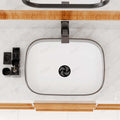 Wash basin on table bathroom interior concept, silver white rectangular ceramic basin with tap space
