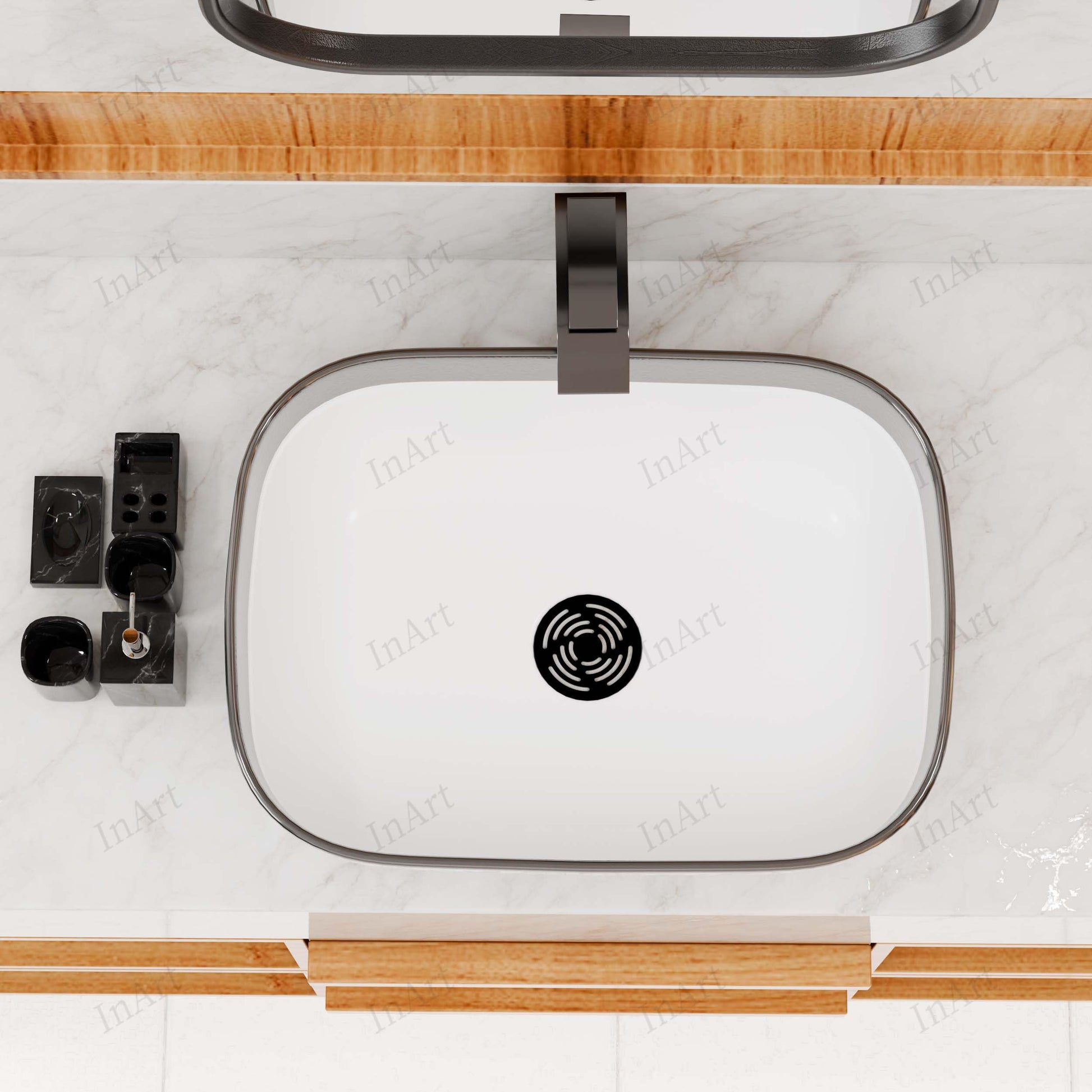 Wash basin on table bathroom interior concept, silver white rectangular ceramic basin with tap space