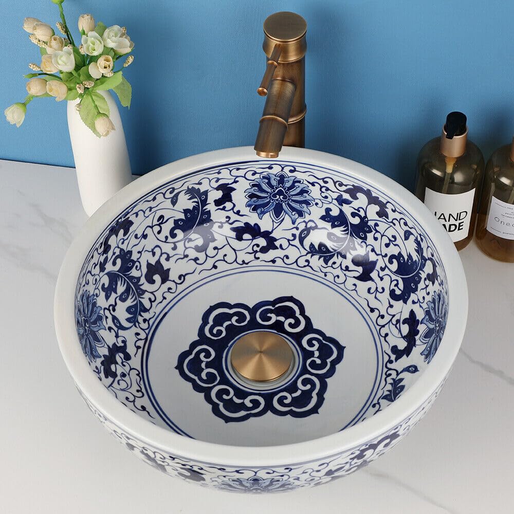 Blue ceramic wash basin for dining room wash basin area design, round table top basin on counter