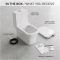 Modern bathroom interior with InArt square western commode, floor mounted one-piece toilet in white