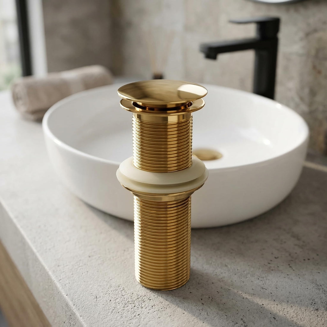 InArt pop up waste coupling for wash basin, round brass gold finish 32mm pop-up basin drainer