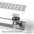 Top view of 18x4 inch stainless steel linear drain jali, durable floor drain channel with 5 year warranty