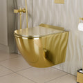 Hindware wall mounted commode style InArt ceramic oval wall hung WC in gold finish, front view
