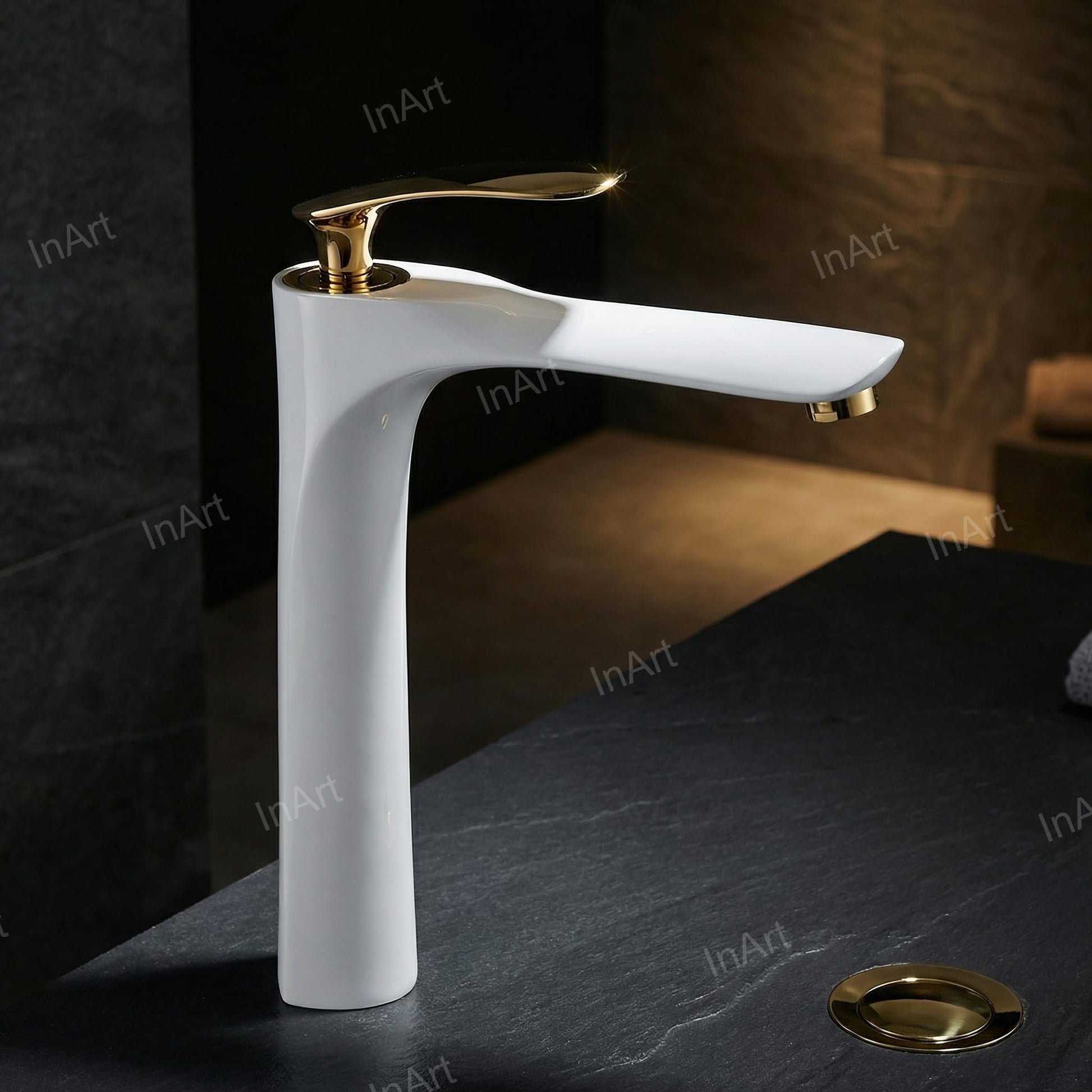 InArt brass basin tap in white gold finish, premium bathroom mixer tap for Indian washroom basin
