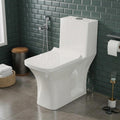 Cera single piece commode by InArt, glossy white ceramic elongated one piece western toilet, floor mounted front view