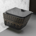 InArt European commode for bathroom, black rimless wall mount water closet with smooth glazed finish