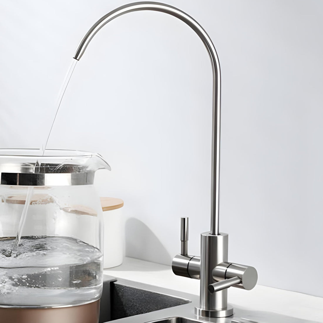 InArt tap water filter for sink, SS304 brushed nickel gooseneck RO drinking water tap with 360 swivel spout