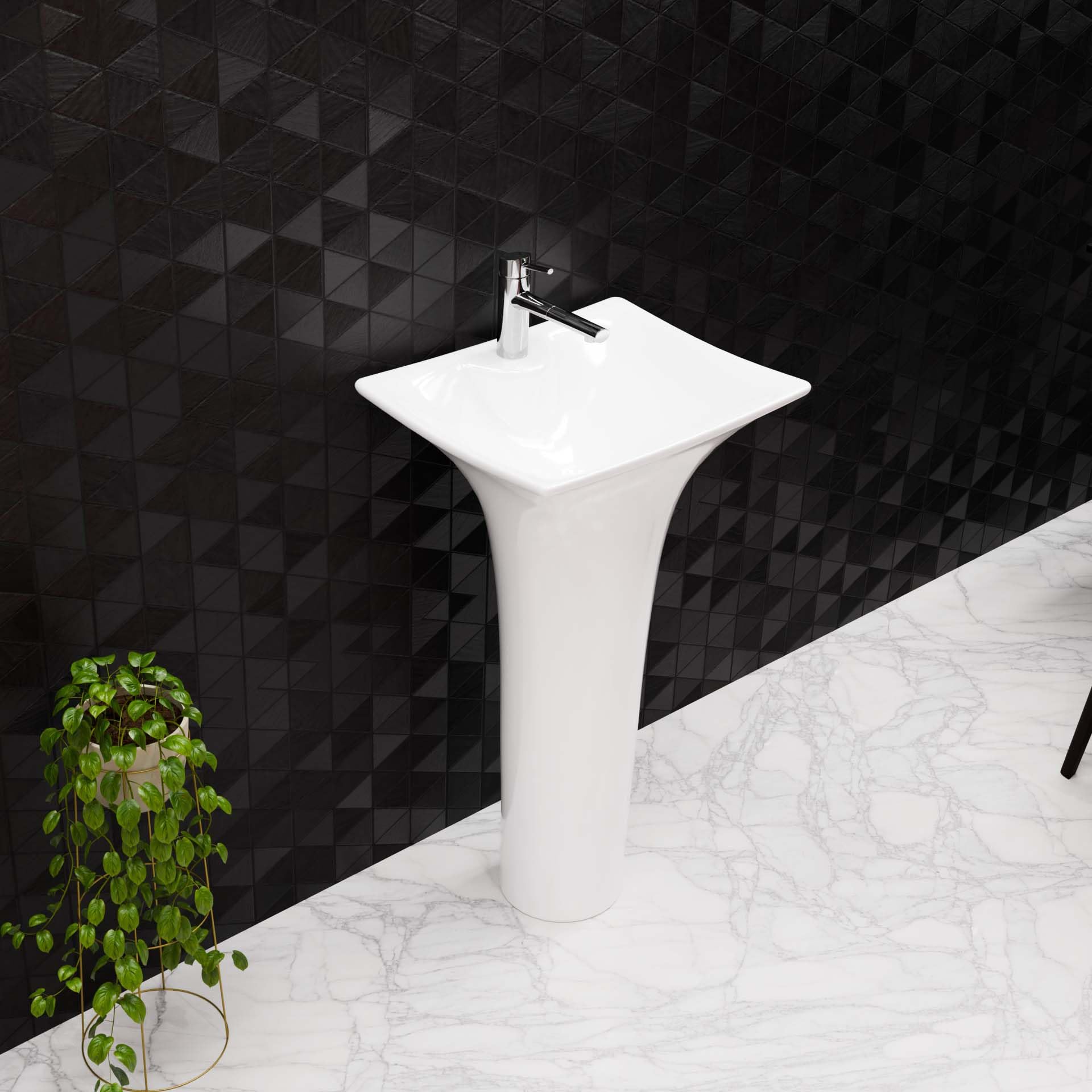 Premium ceramic pedestal wash basin price-friendly option, glossy white rectangular basin for modern bathroom