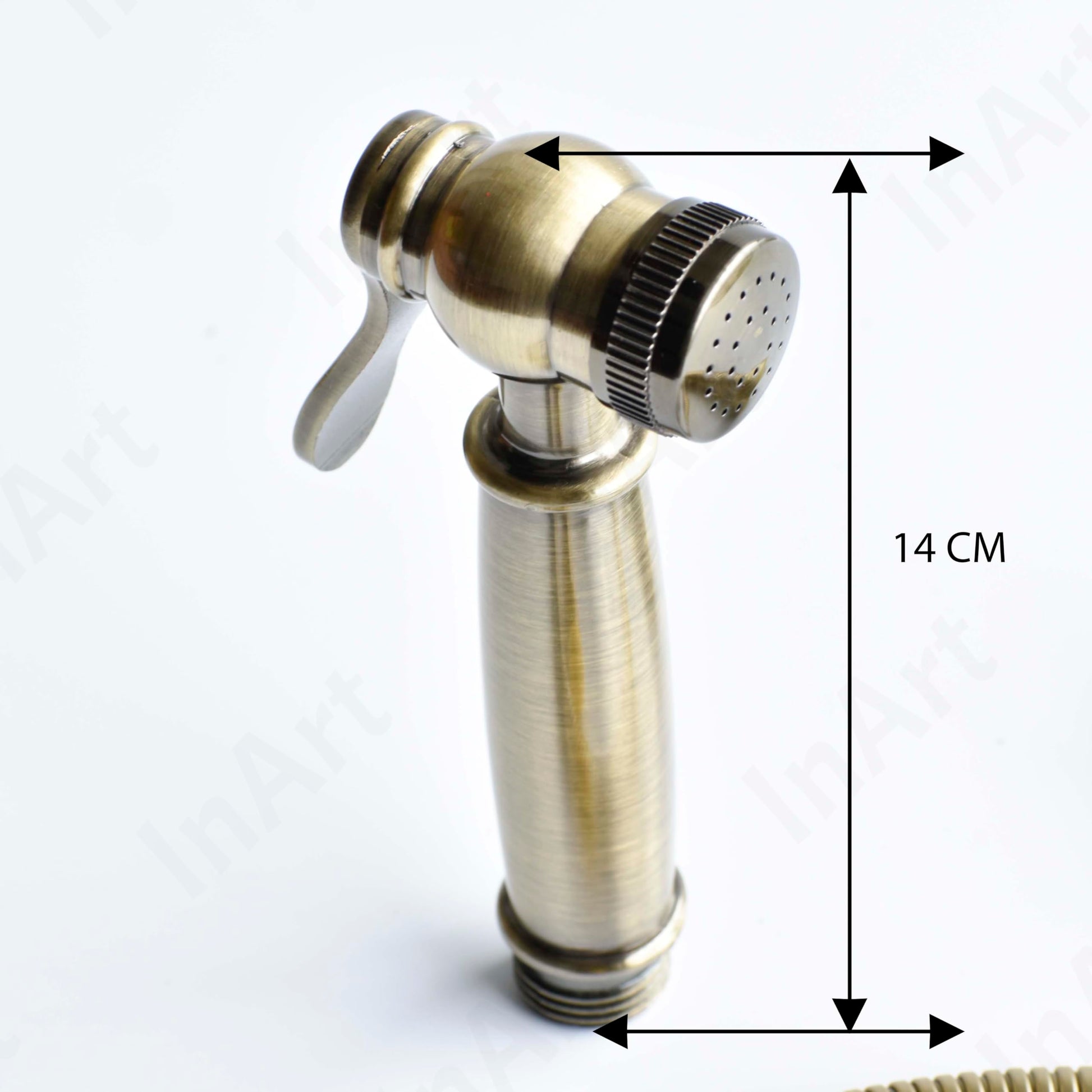 Close-up of InArt ABS health faucet jet spray nozzle in bronze finish for hygienic bathroom cleaning