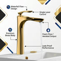 InArt brushed gold bathroom tap with smooth lever handle, close-up of premium metal finish