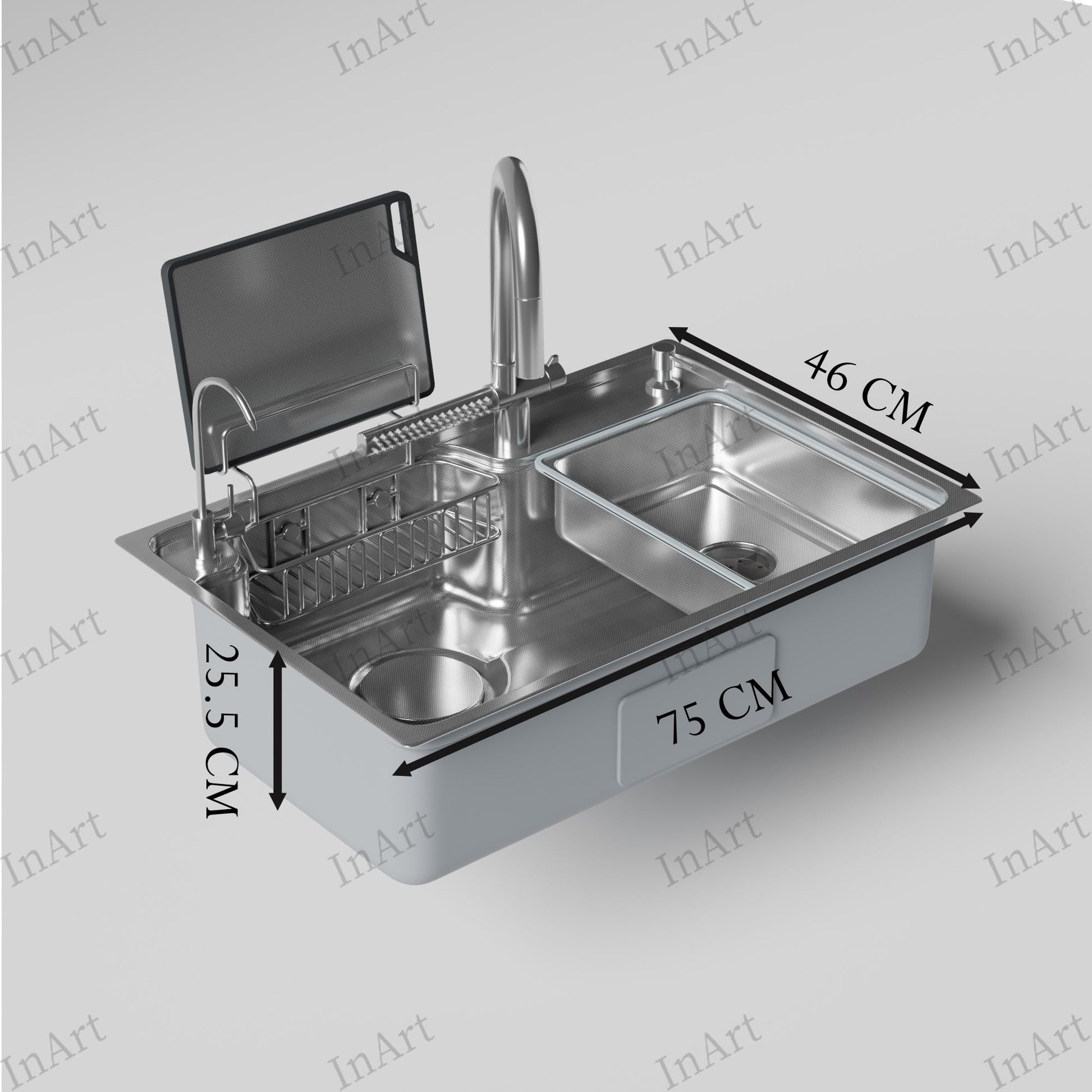 Steel kitchen sink, modern satin finish, InArt
