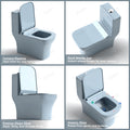Washdown western toilet commode with dual flush, glossy light blue ceramic finish, close-up of rim