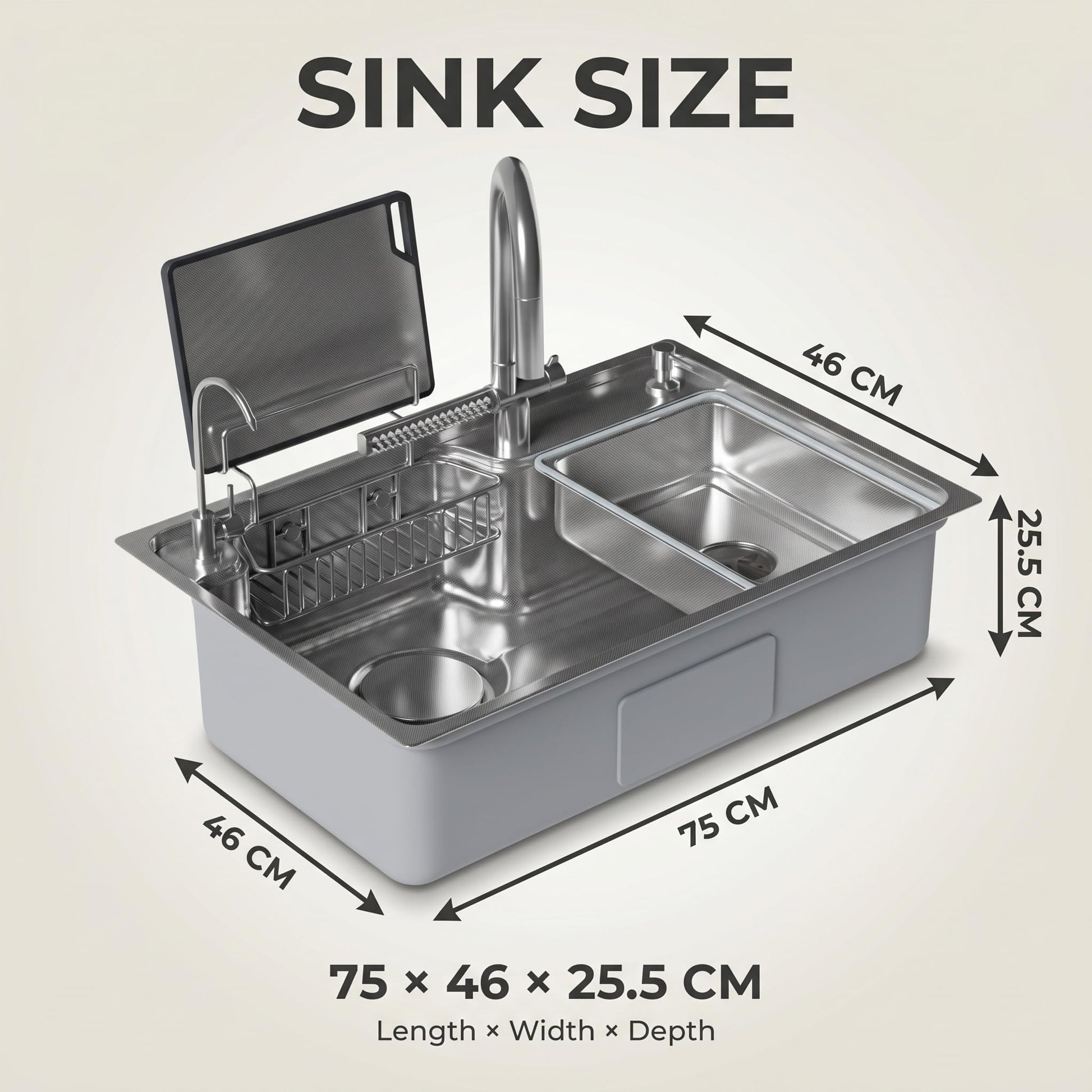 Kitchen tap with drinking water filter compatible tap on InArt 304 SS sink set with soap dispenser and strainer basket