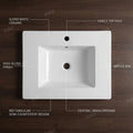 InArt semi counter wash basin in glossy white ceramic, rectangular modern bathroom basin design, angled view