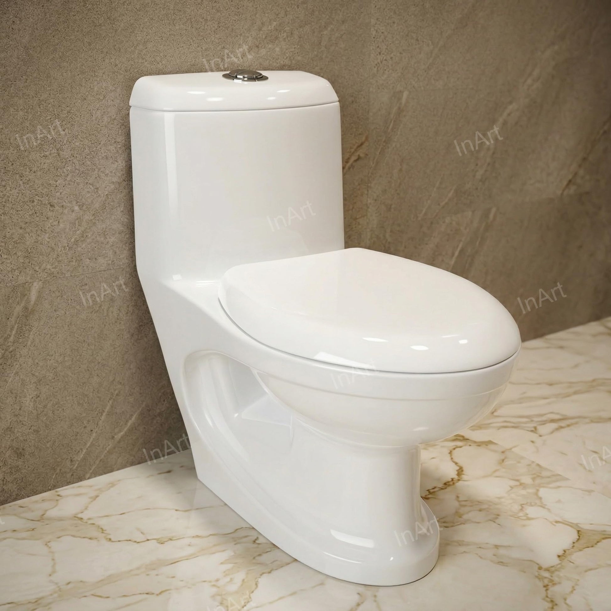 InArt ceramic one piece toilet with soft close seat, premium sanitaryware for Indian washroom, glossy white