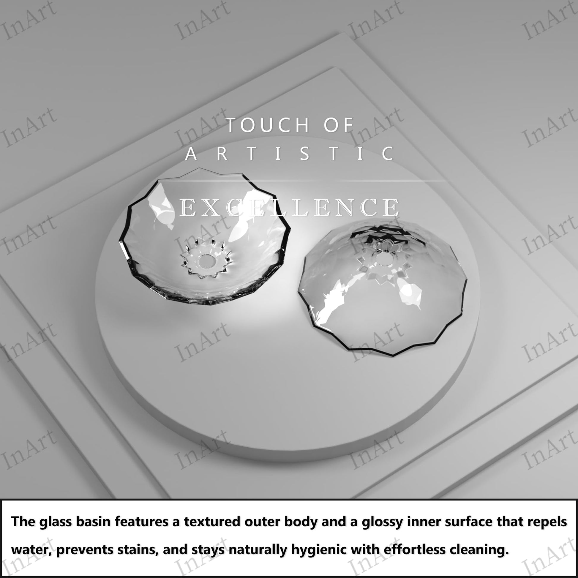 Table top wash basin, octagonal glass, glossy black finish