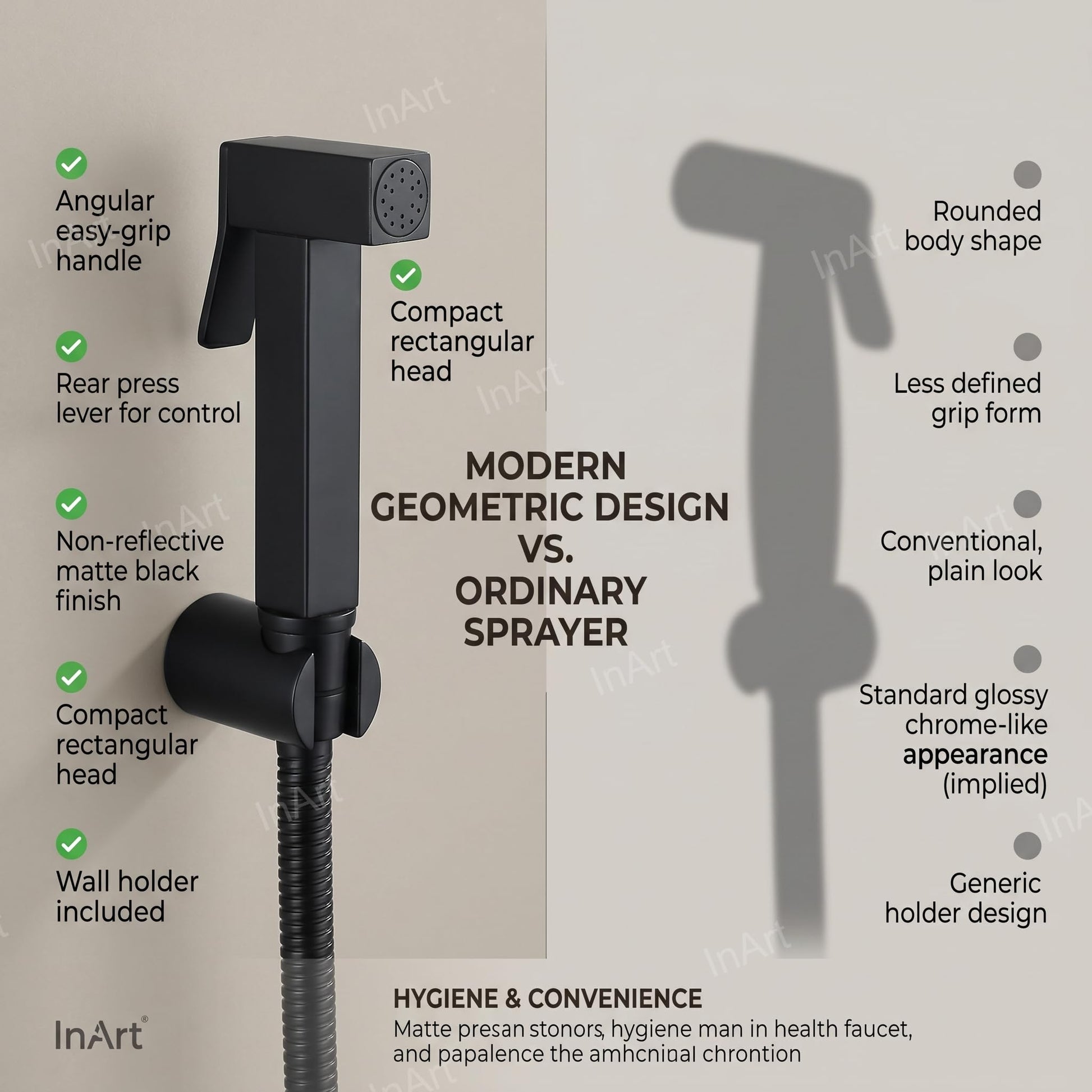 Washroom jet spray wall holder and hose fitting, matte black brass health faucet set installation view