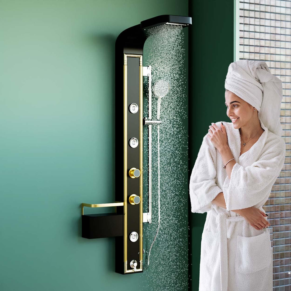 InArt shower panels for bathroom, 304 stainless steel rectangular wall mount shower panel in matte black gold